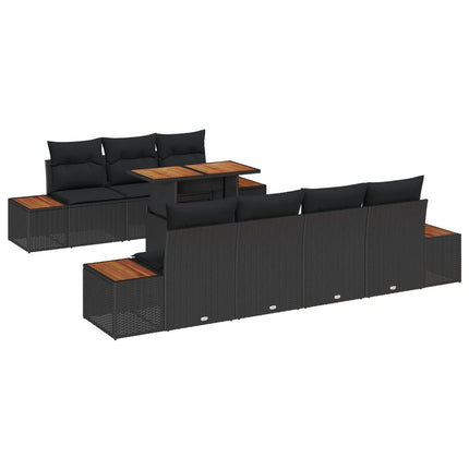 Trädgårdsoffset med lagring 8 pcs Svart Poly rattan