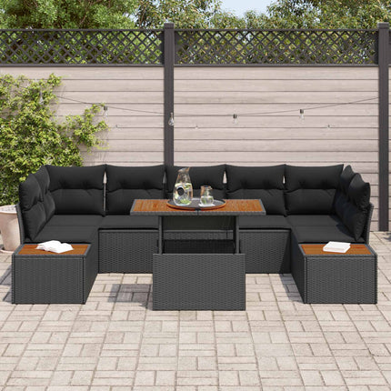 Trädgårdsoffset med lagring 8 pcs Svart Poly rattan