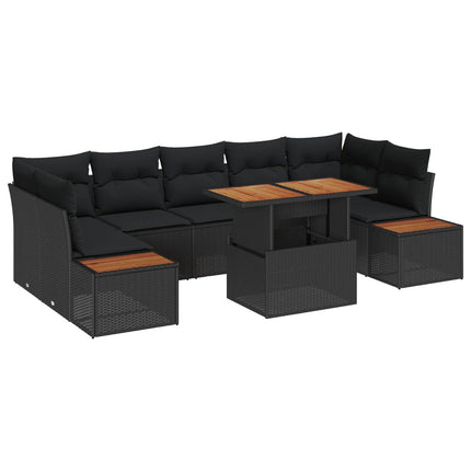 Trädgårdsoffset med lagring 8 pcs Svart Poly rattan