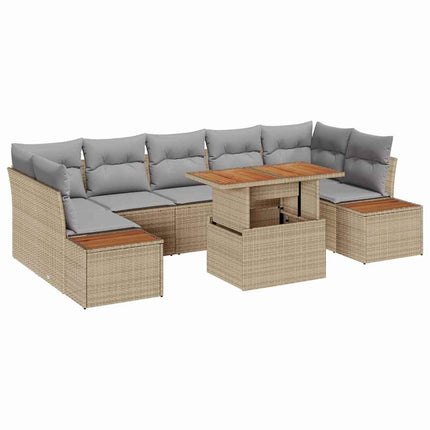 Trädgårdsoffset med lagring 8 pcs Beige Poly rattan