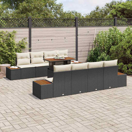 Trädgårdsoffset med lagring 9 pcs Svart Poly rattan