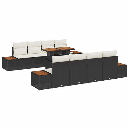 Trädgårdsoffset med lagring 9 pcs Svart Poly rattan