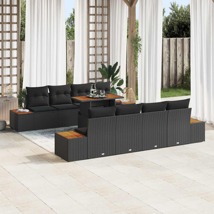 Trädgårdsoffset 9 st Svart Poly rattan