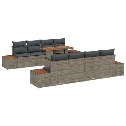 Trädgårdsoffset med lagring 9 pcs Grå Poly rattan