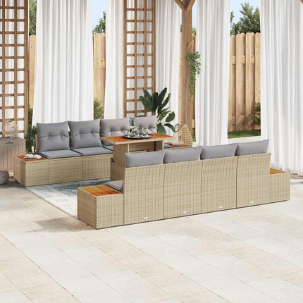 Trädgårdsoffset med kudde med lagring 9 pcs Beige Poly rattan
