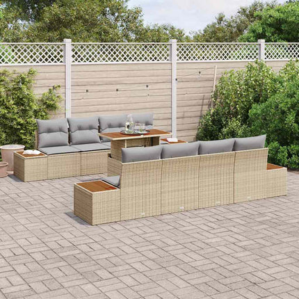 Trädgårdsoffset med kudde med lagring 9 pcs Beige Poly rattan
