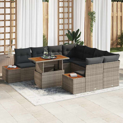 Trädgårdsoffset med lagring 9 pcs Grå Poly rattan
