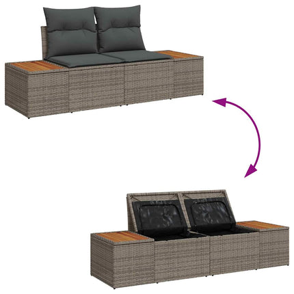 Trädgårdsoffset med lagring 9 pcs Grå Poly rattan