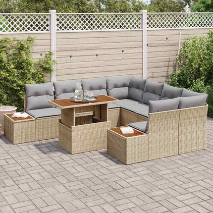 Trädgårdsoffset med lagring 9 pcs Beige Poly rattan