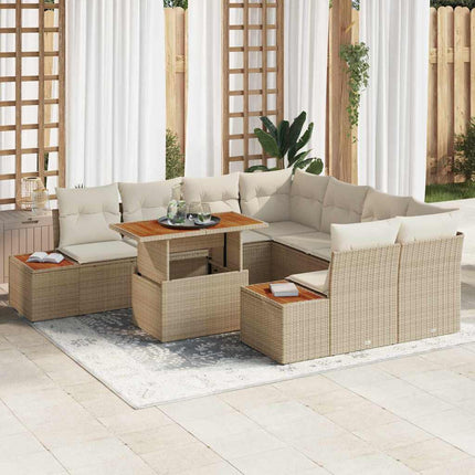 Trädgårdsoffset 9 st Beige Poly rattan