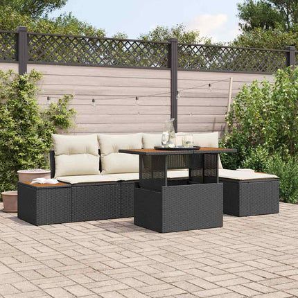 Trädgårdsoffset med lagring 6 pcs Svart Poly rattan