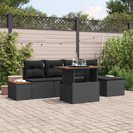 Trädgårdsoffset 6 st Svart Poly rattan