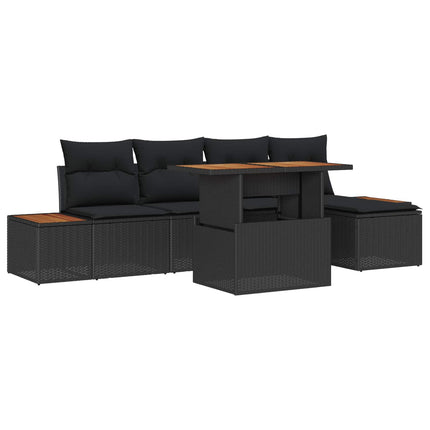 Trädgårdsoffset med lagring 6 pcs Svart Poly rattan