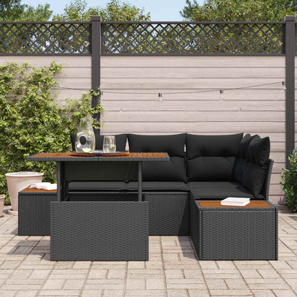 Trädgårdsoffset med lagring 5 pcs Svart Poly rattan