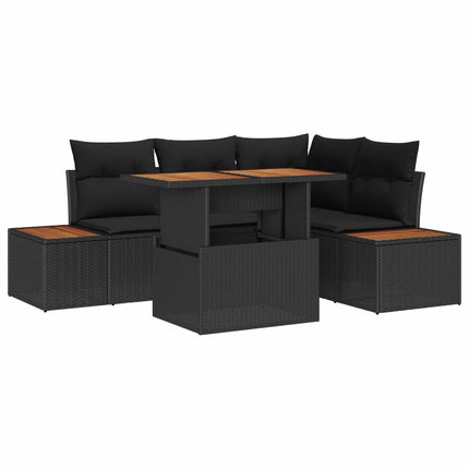 Trädgårdsoffset 5 st Svart Poly rattan