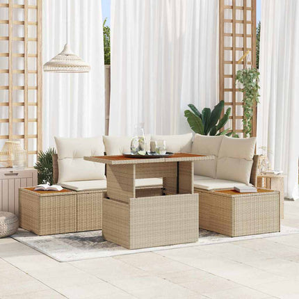 Trädgårdsoffset med lagring 5 pcs Beige Poly rattan