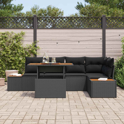 Trädgårdsoffset 6 st Svart Poly rattan