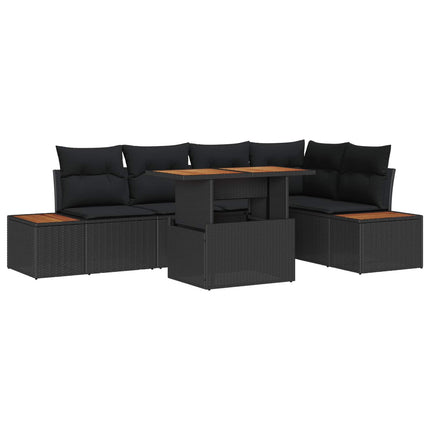 Trädgårdsoffset med lagring 6 pcs Svart Poly rattan