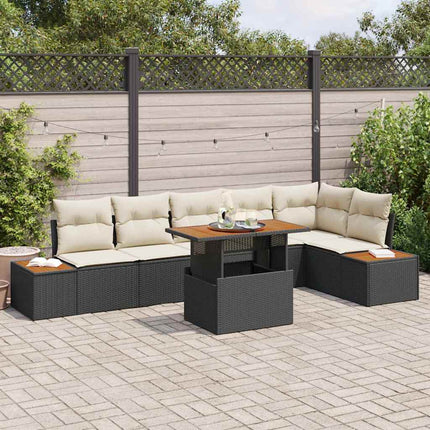 Trädgårdsoffset med lagring 7 pcs Svart Poly rattan