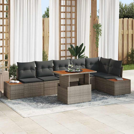 Trädgårdsoffset med lagring 7 pcs Grå Poly rattan
