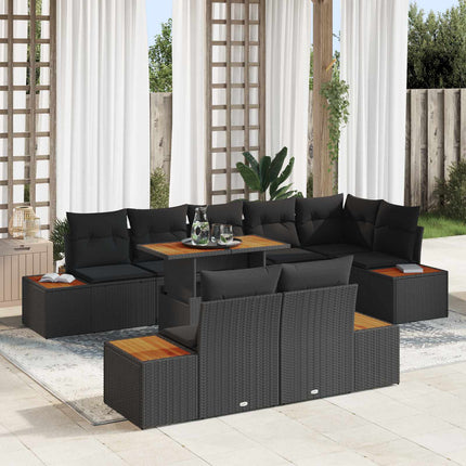 Trädgårdsoffset med lagring 9 pcs Svart Poly rattan