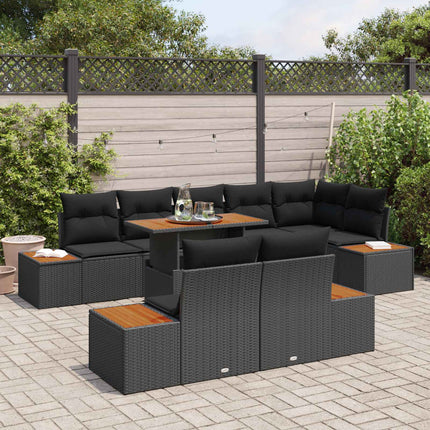 Trädgårdsoffset 9 st Svart Poly rattan