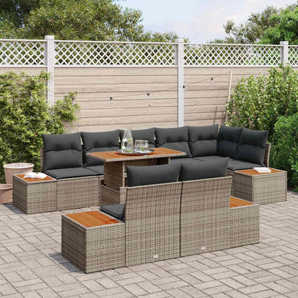 Trädgårdsoffset med lagring 9 pcs Grå Poly rattan