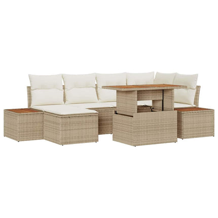 Trädgårdsoffset med lagring 7 pcs Beige Poly rattan