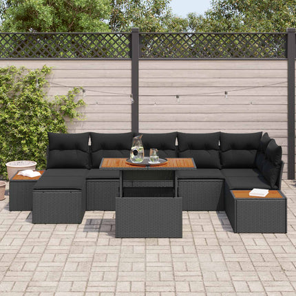 Trädgårdsoffset med lagring 8 pcs Svart Poly rattan