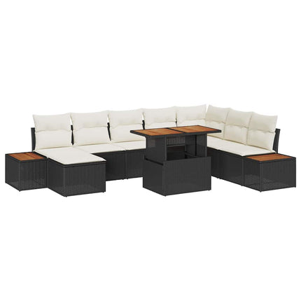 Trädgårdsoffset med lagring 9 pcs Svart Poly rattan