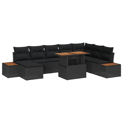 Trädgårdsoffset med lagring 9 pcs Svart Poly rattan