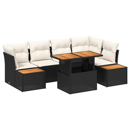 Trädgårdsoffset med lagring 10 pcs Svart Poly rattan