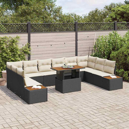 Trädgårdsoffset med lagring 11 pcs Svart Poly rattan