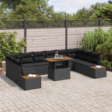 Trädgårdsoffset 11 st Svart Poly rattan