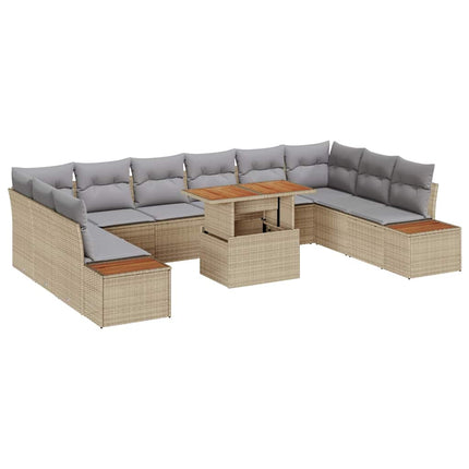 Trädgårdsoffset med lagring 11 pcs Beige Poly rattan