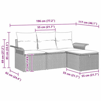 Trädgårdsoffset med kudde 4 pcs Svart och gräddvit Poly rattan