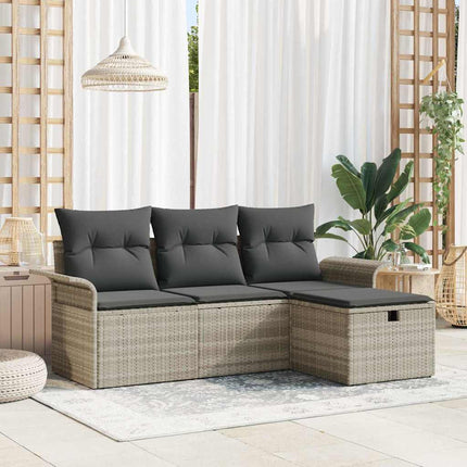 Trädgårdsoffset med kudde med lagring 4 pcs Ljusgrå Poly rattan