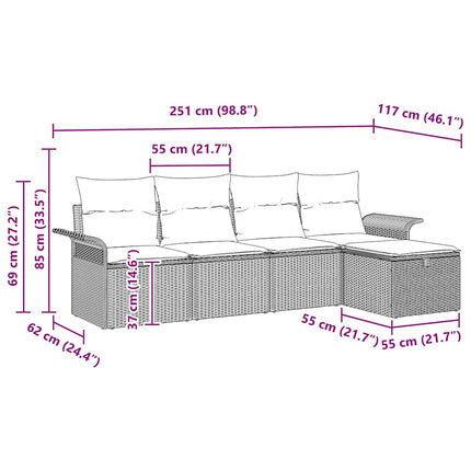 Trädgårdsoffset med kudde 5 pcs Svart och kräm konstrotting