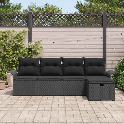 Trädgårdsoffset med kudde med lagring 5 pcs Svart konstrotting