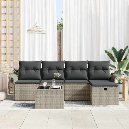 Trädgårdsoffset med kudde 6 pcs Ljusgrå konstrotting