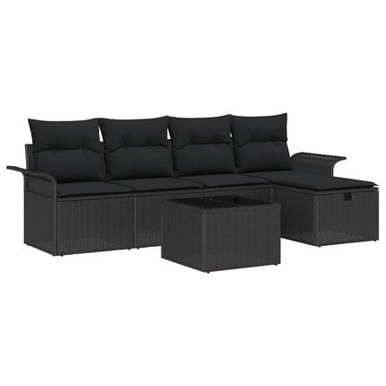 Trädgårdsoffset med kudde med lagring 6 pcs Svart konstrotting