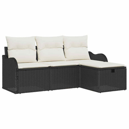 Trädgårdsoffset med kudde 4 pcs Svart och kräm konstrotting