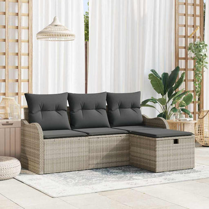 Trädgårdsoffset med kudde 4 pcs Ljusgrå konstrotting