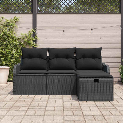 Trädgårdsoffset med kudde med lagring 4 pcs Svart konstrotting