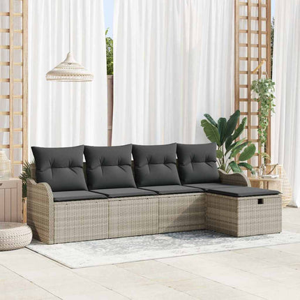 Trädgårdsoffset med kudde med lagring 5 pcs Ljusgrå Poly rattan