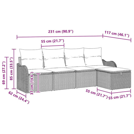 Trädgårdsoffset med kudde med lagring 5 pcs Svart Poly rattan