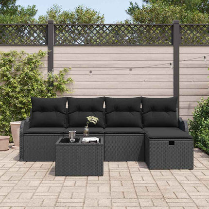 Trädgårdsoffset med kudde med lagring 6 pcs Svart konstrotting