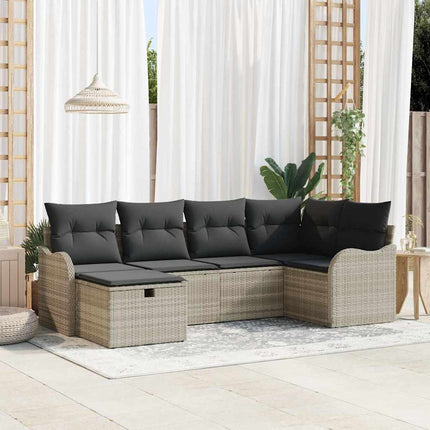 Trädgårdsoffset med kudde med lagring 6 pcs Ljusgrå Poly rattan