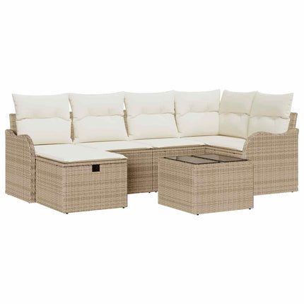 Trädgårdsoffset med kudde 7 pcs beige och gräddvit Poly rattan