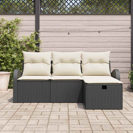 Soffset med kudde med lagring 4 pcs Svart och kräm konstrotting